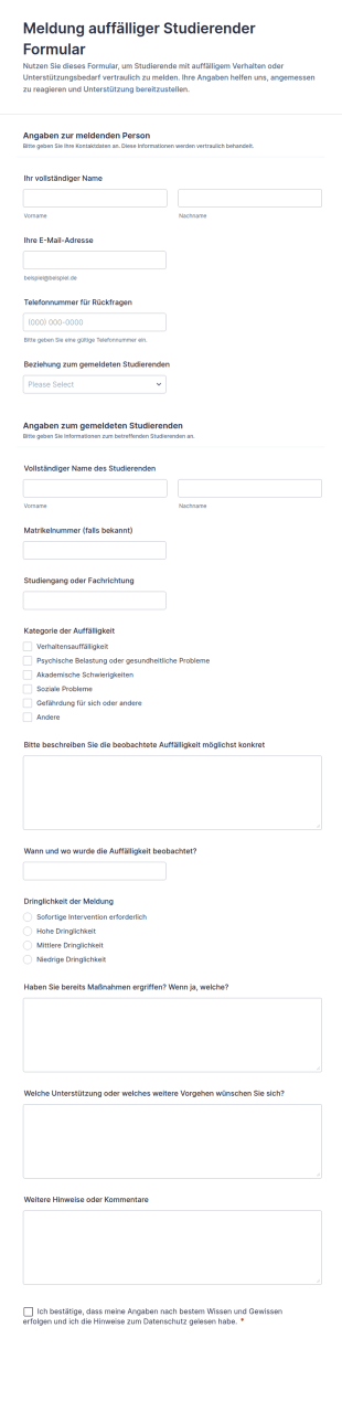 Meldung Auffälliger Studierender Formular