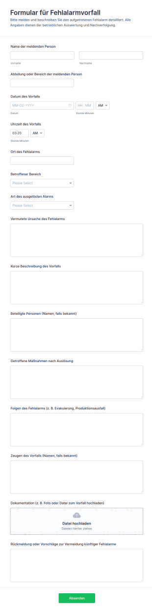 Meldung Eines Fehlalarms Formular