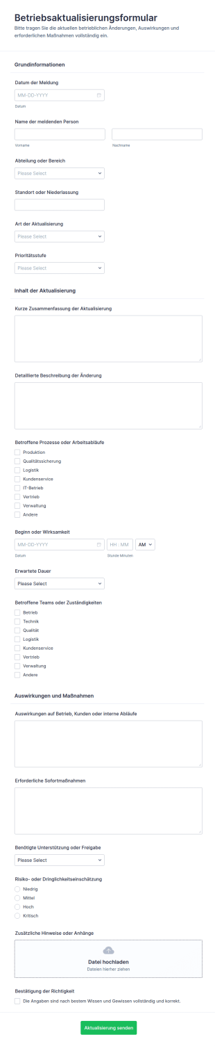 Meldung Zu Einem Operativen Update Form