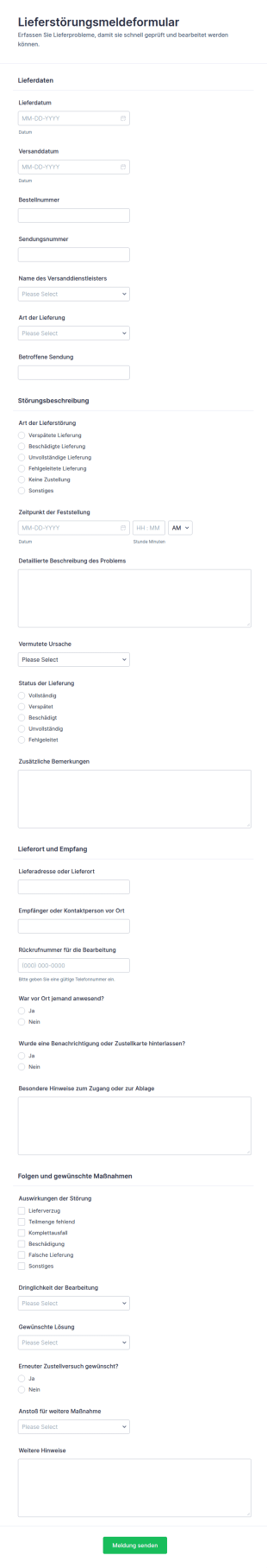 Meldung Zu Lieferproblemen Formular