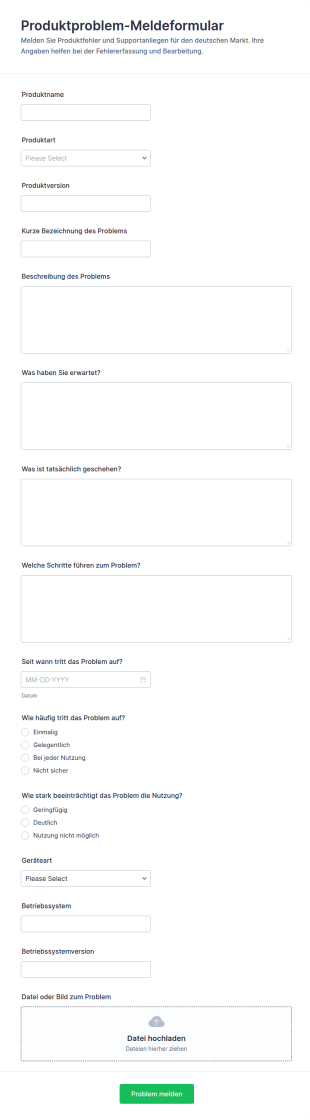 Meldung Zu Produktproblemen Form