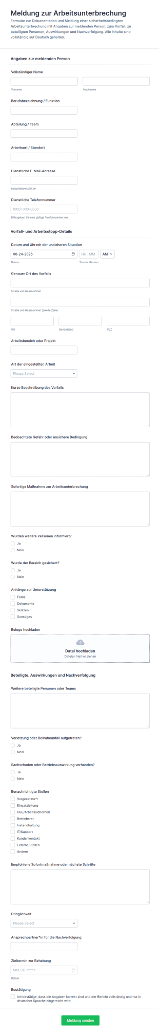 Meldung Zur Arbeitsstopp Anordnung