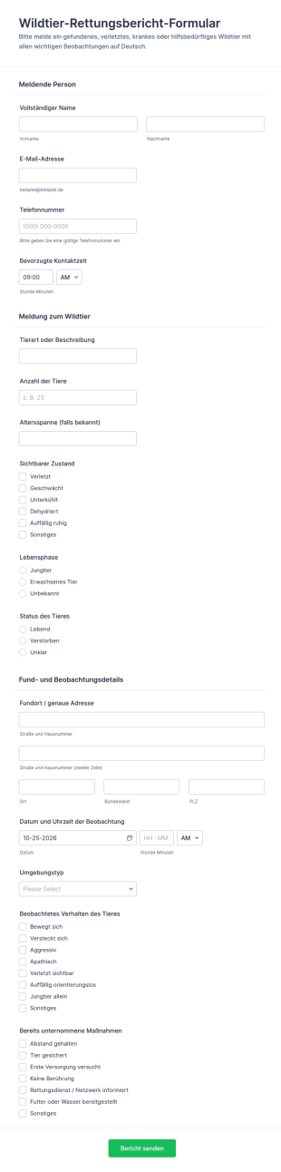 Meldung Zur Wildtier Rettung Form