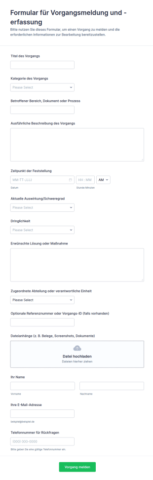 Meldungsanfrage Formular