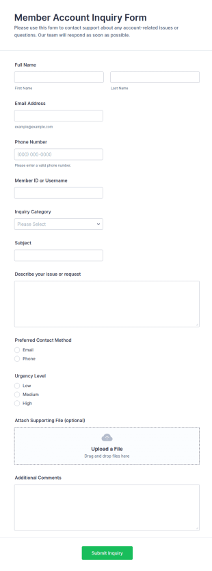 Member Account Inquiry Form Template