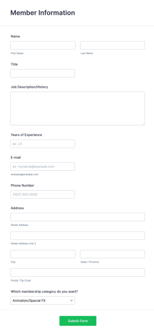 Media Membership Application Form Template