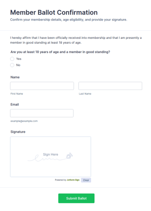 Member Ballot Confirmation Form Template