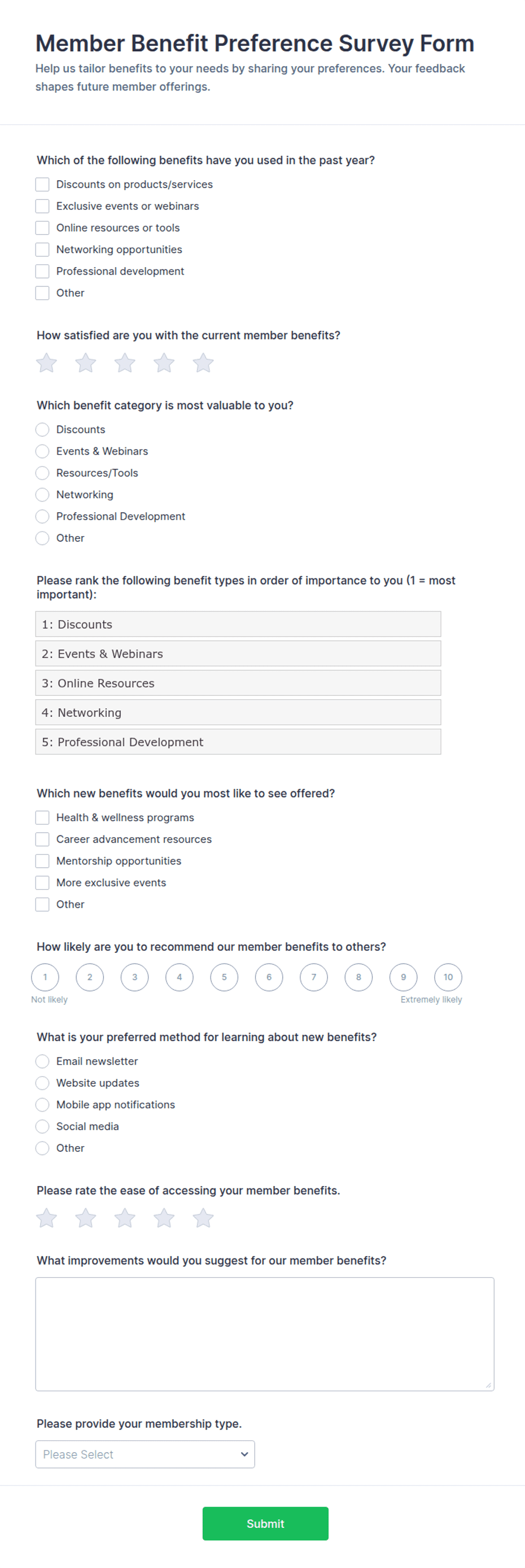 Member Benefit Preference Survey Form Template | Jotform