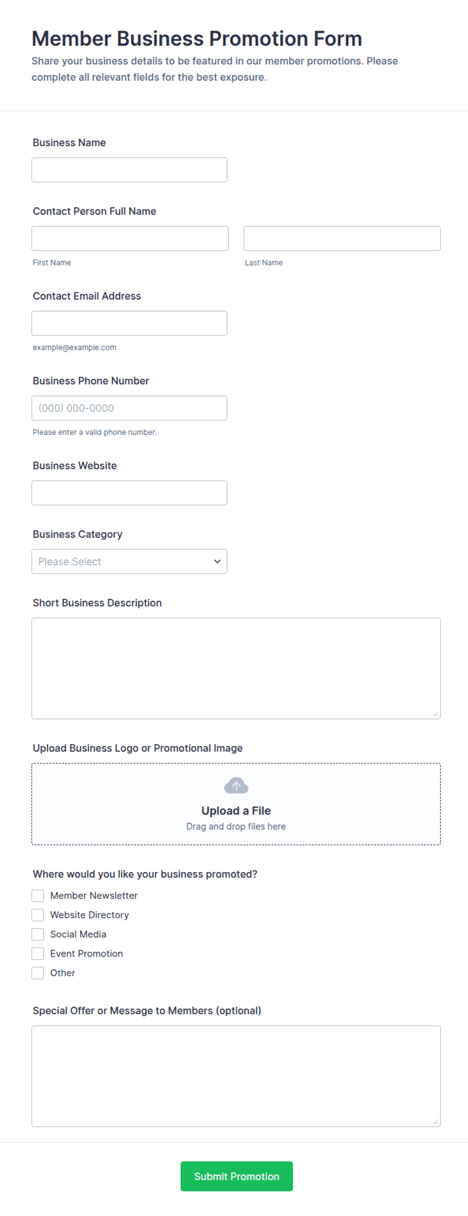 Member Business Promotion Form Template | Jotform