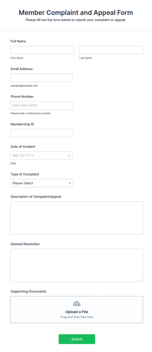 Member Complaint And Appeal Form Template