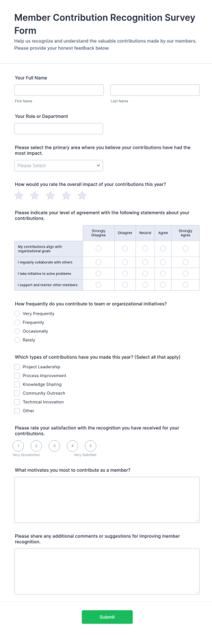 Member Contribution Recognition Survey Form Template