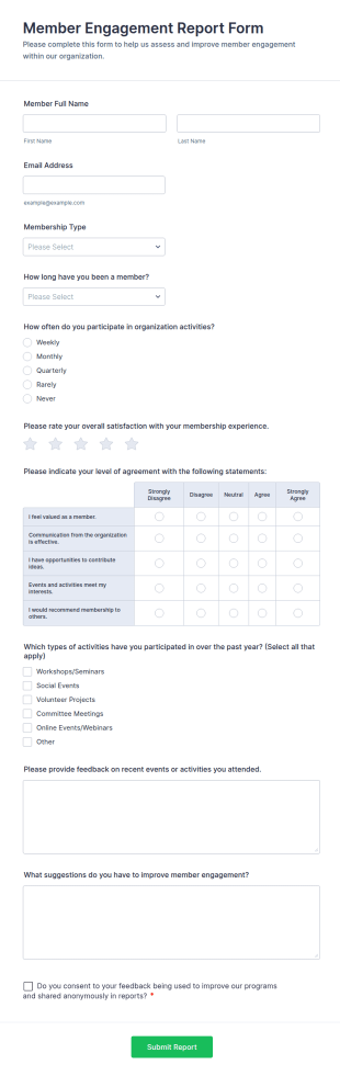 Member Engagement Report Form Template