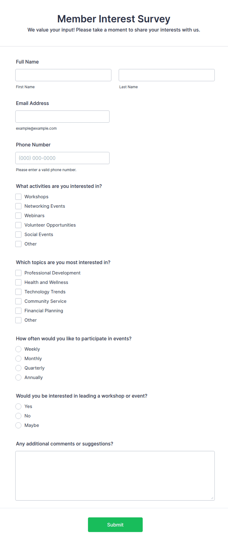 Member Interest Survey Form Template | Jotform