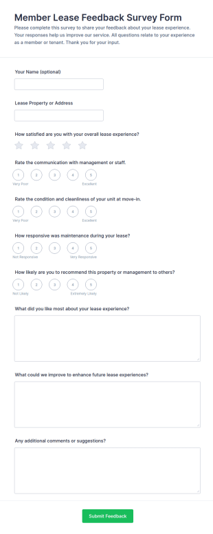 Member Lease Feedback Survey Form Template