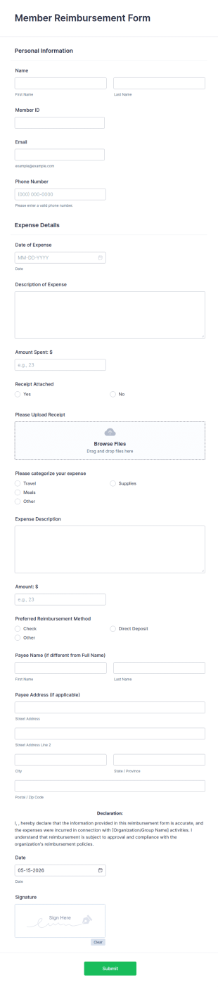 Member Reimbursement Form Template