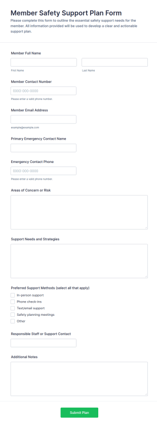 Member Safety Support Plan Form Template