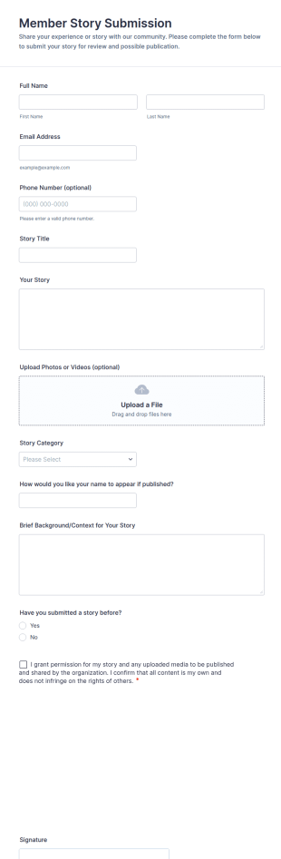 Member Story Submission Form Template