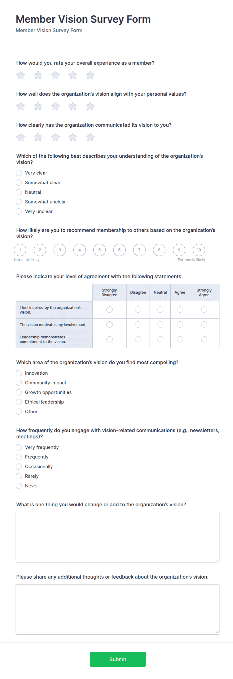 Member Vision Survey Form Template | Jotform