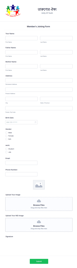 Members Joining Form Template