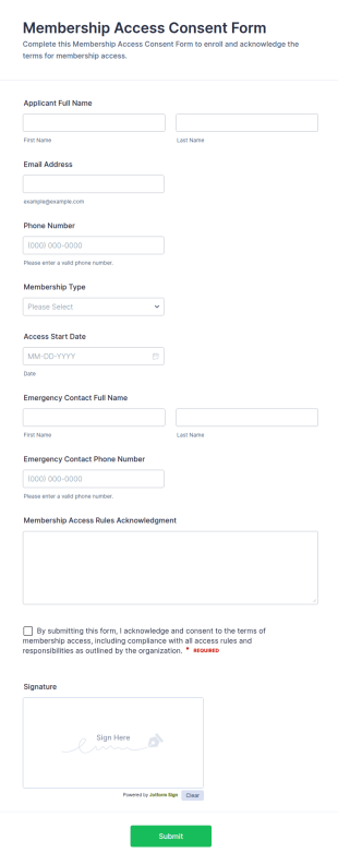 Membership Access Consent Form Template