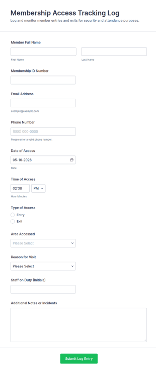 Membership Access Tracking Log Form Template