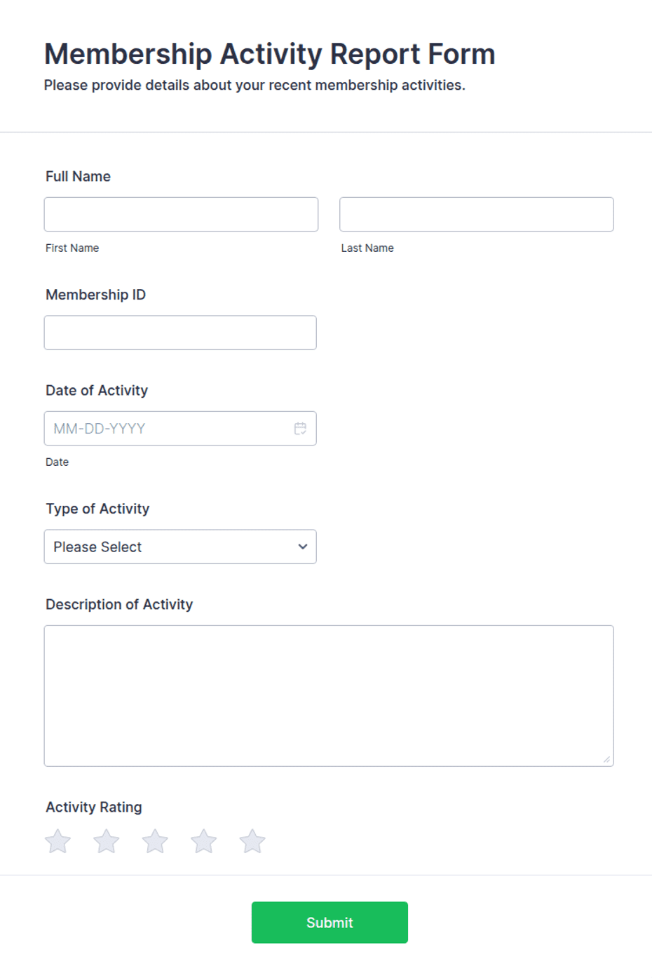 Example Club Activity Report Membership Activity Report Form Template | Jotform