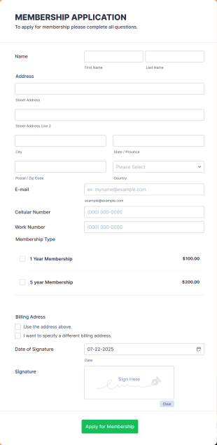 Membership Application Form Template