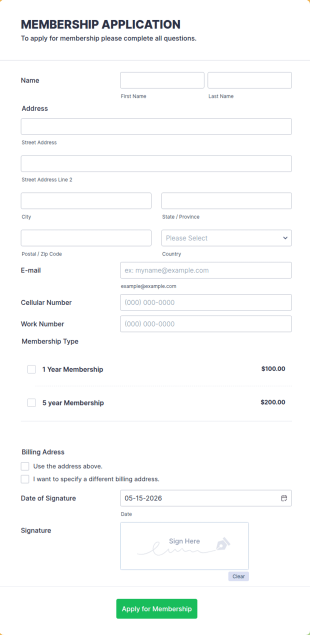 Membership Application Form Template