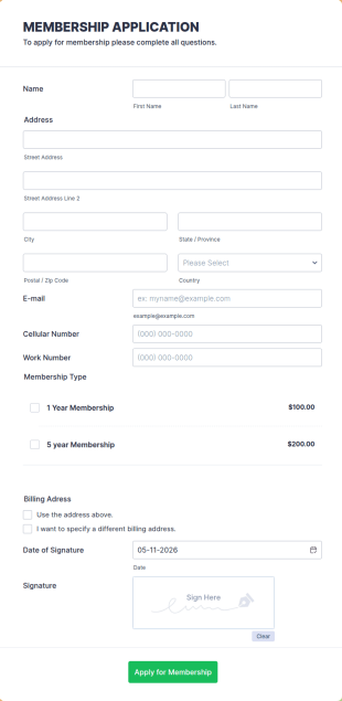 Membership Application Form Template