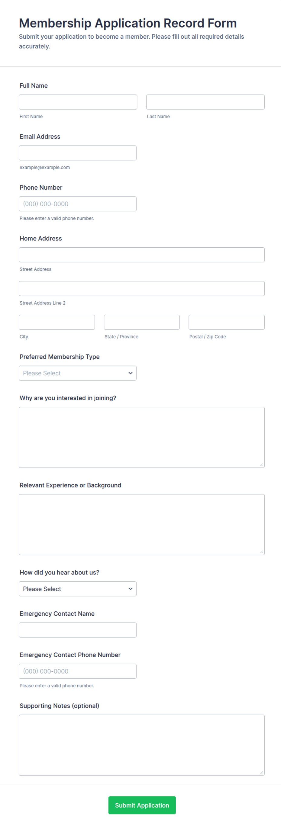 Membership Application Record Form Template | Jotform