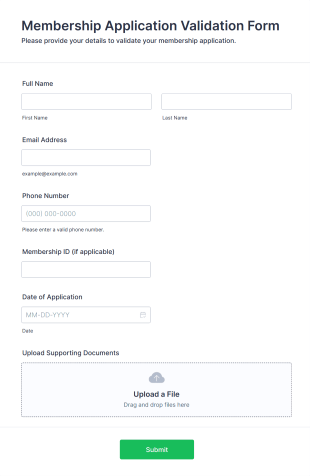 Membership Application Validation Form Form Template