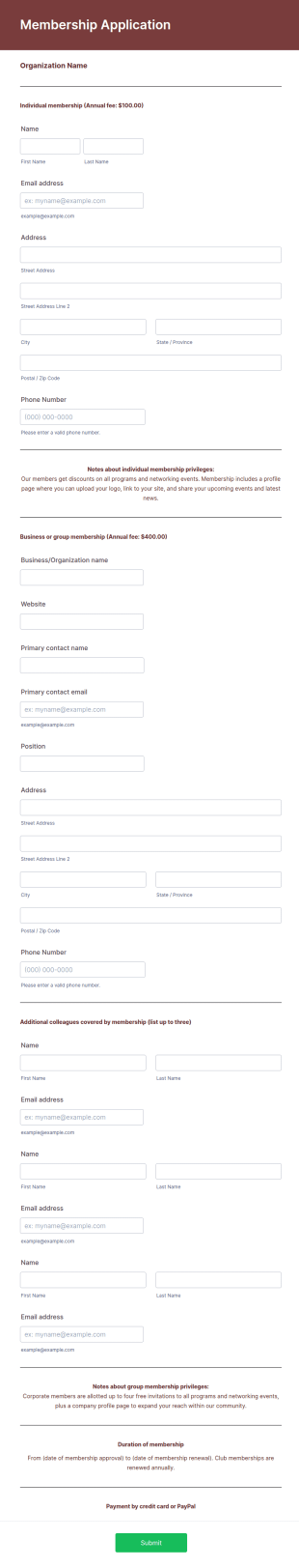 Participant Application Form Template