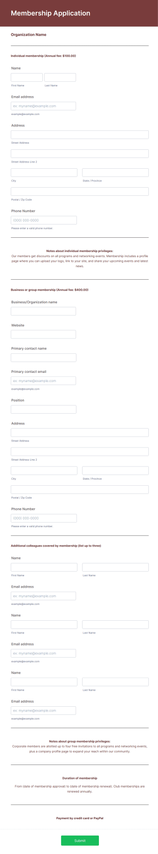 Participant Application Form Template