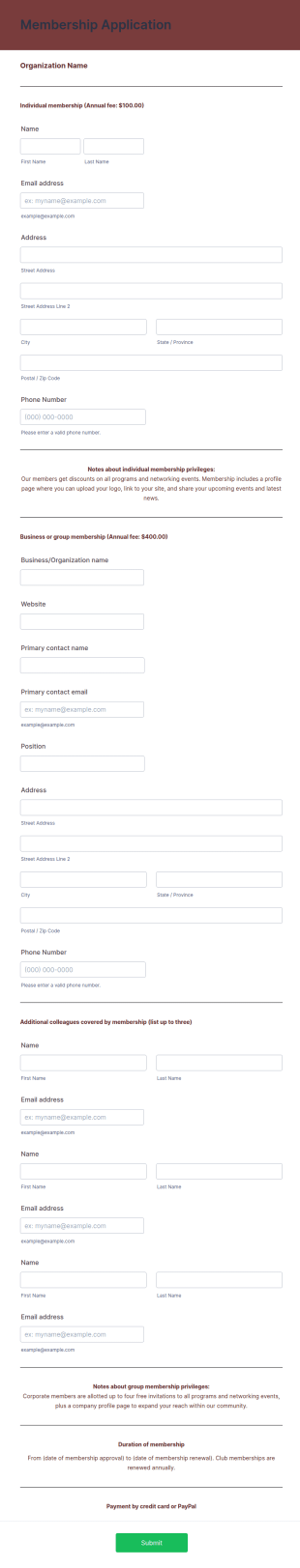 Participant Application Form Template