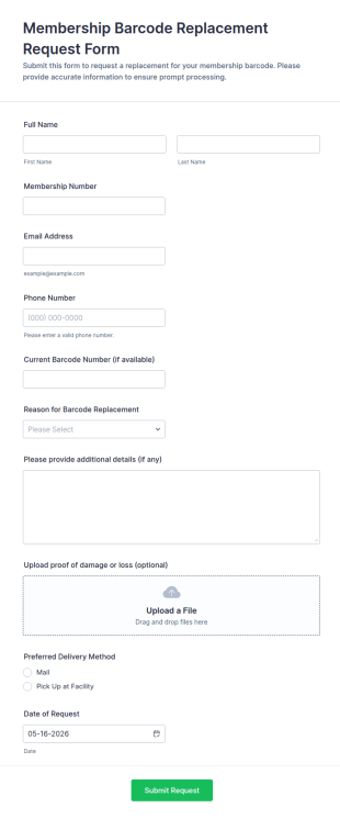 Membership Barcode Replacement Request Form Template