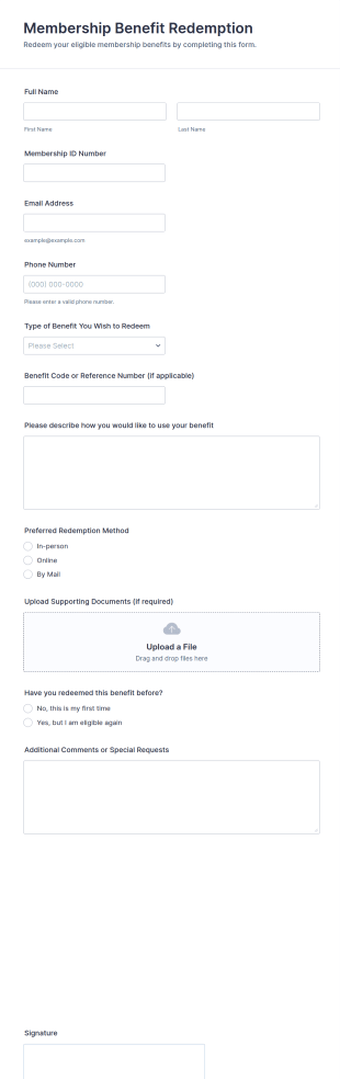 Membership Benefit Redemption Form Template
