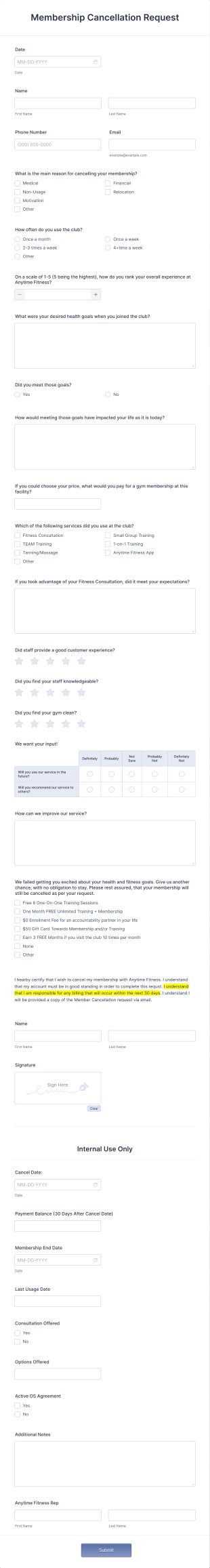 Membership Cancellation Request Form Template