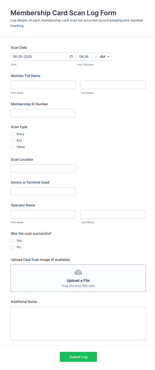 Membership Card Scan Log Form Template