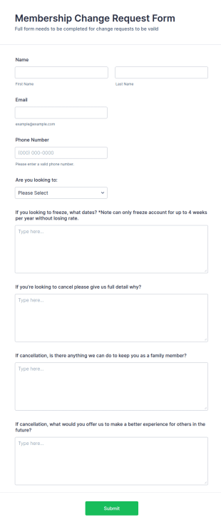 TRVFIT Membership Change Request Form Template
