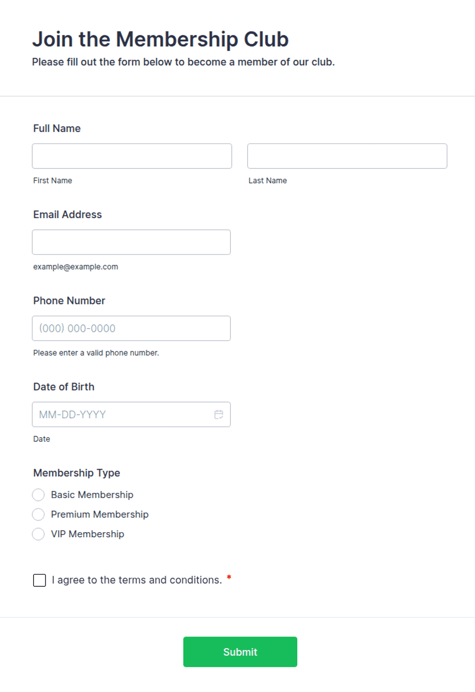 Join Form Membership Club Join Form Template | Jotform