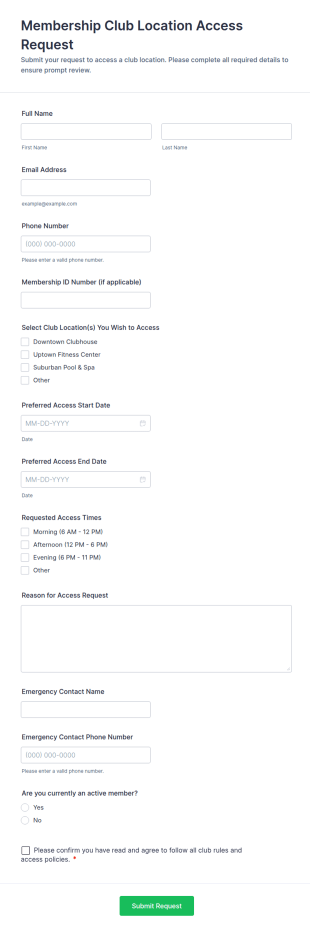 Membership Club Location Access Request Form Template