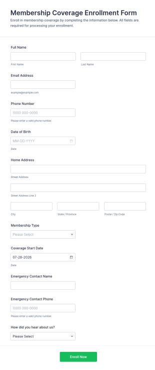 Membership Coverage Enrollment Form Template