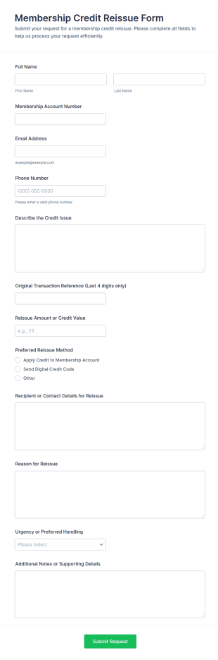 Membership Credit Reissue Form Template