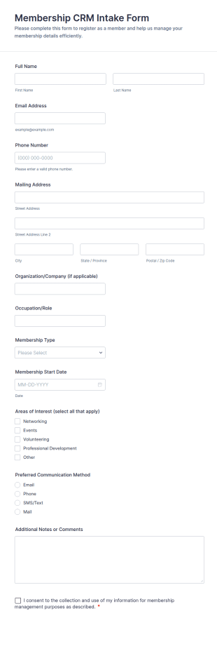 Membership CRM Intake Form Template