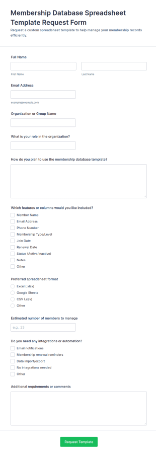 Membership Database Spreadsheet Template Request Form