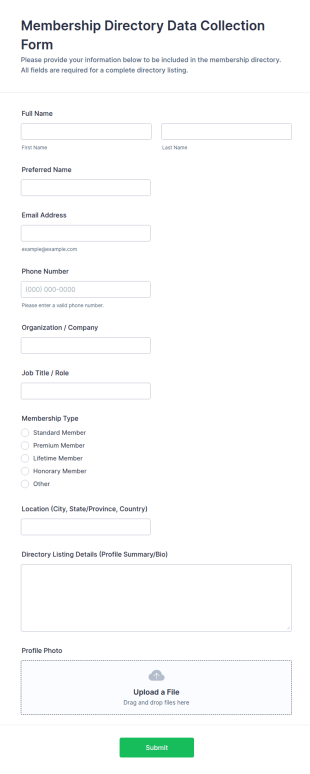 Membership Directory Data Collection Form Template