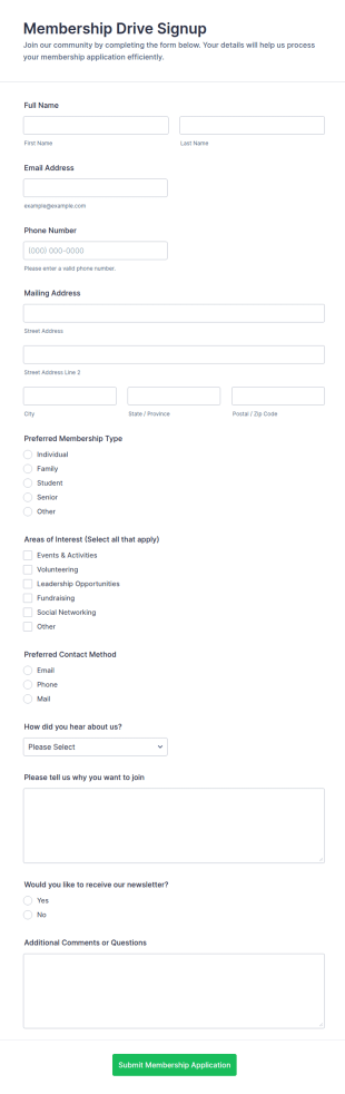 Membership Drive Signup Form Template