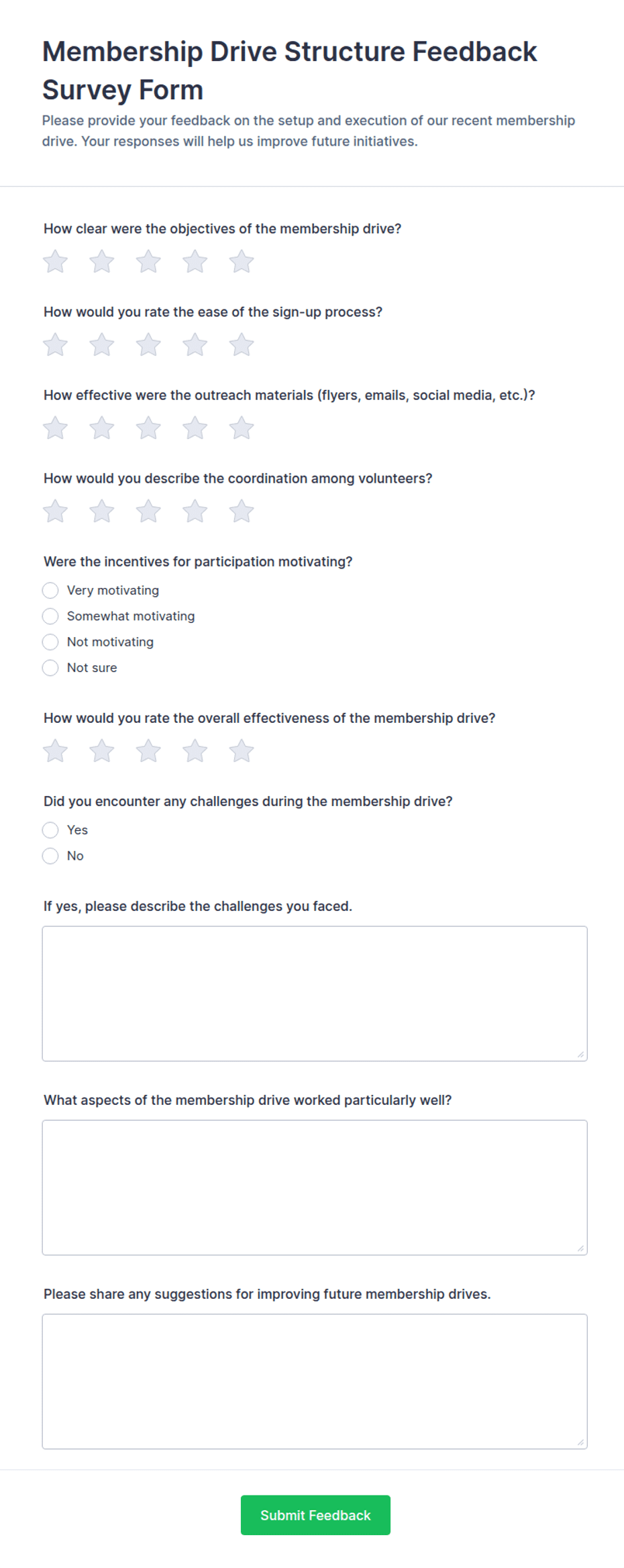 Membership Drive Structure Feedback Survey Form Template | Jotform