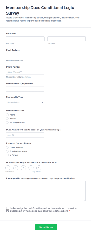 Membership Dues Conditional Logic Survey Form Template