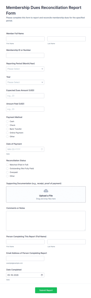 Membership Dues Reconciliation Report Form Template